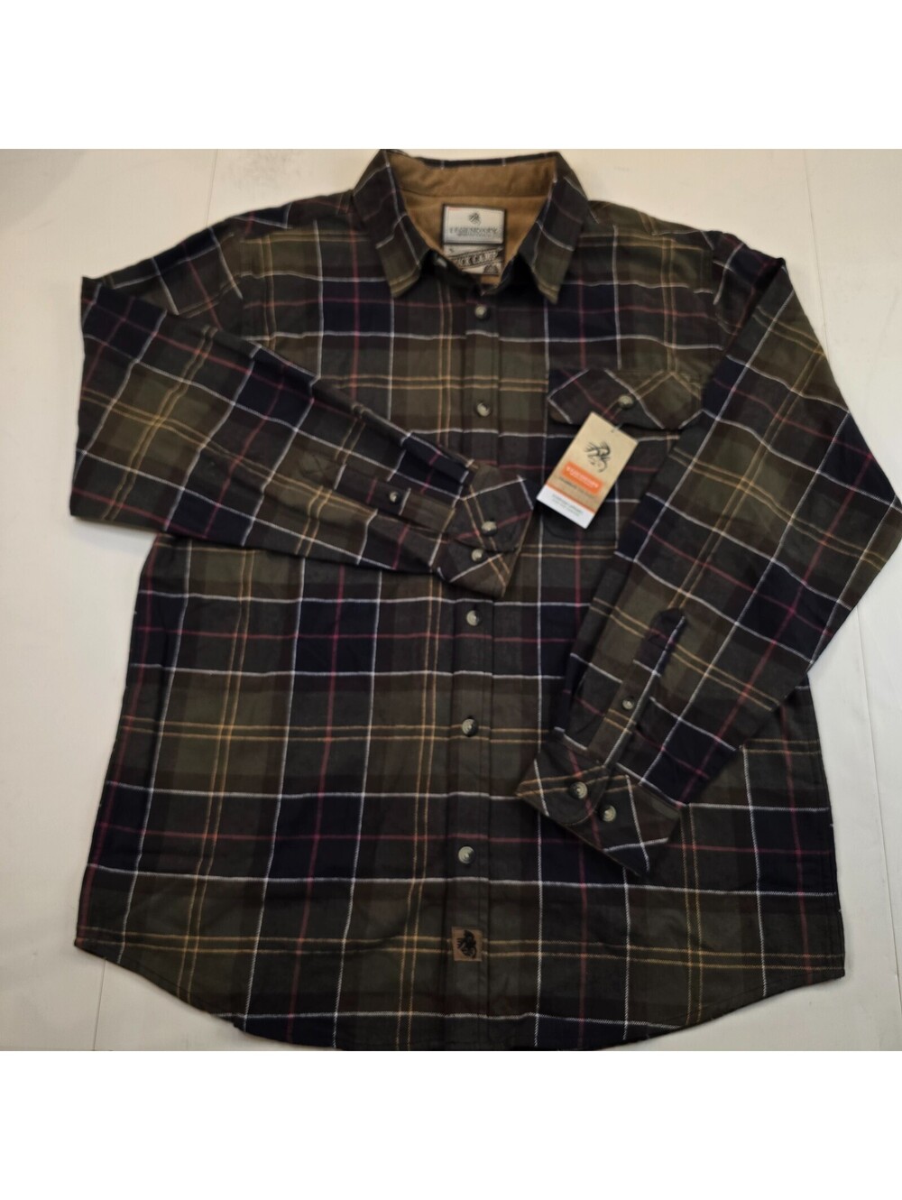 Legendary Whitetails Buck Camp Flannel Shirt Men's Large Brown/Yellow Plaid NWT